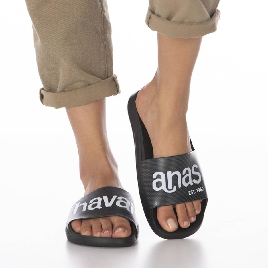 Men's Slides Black - Havaianas Classic Logomania
