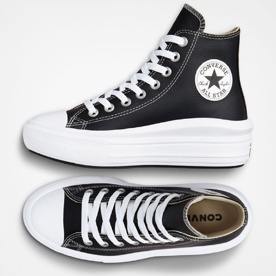 Γυναικεία Sneakers Μαύρα - Converse Chuck Taylor All Star Move Platform Leather 