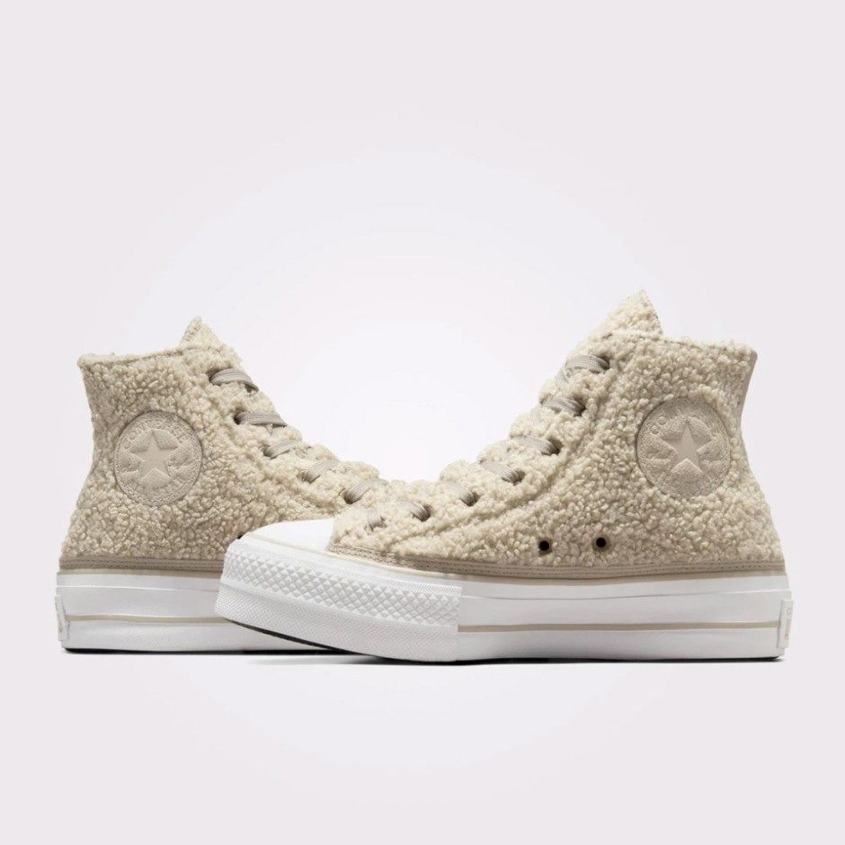 Converse Chuck Taylor All Star Lift Platform Sherpa Μπέζ - Γυναικεία Παπούτσια