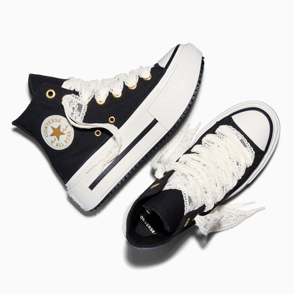 Γυναικεία Sneakers Μαύρα - Converse Chuck Taylor All Star Lift Double Stack Lace