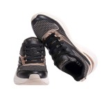 SKECHERS TWO TONE MESH METALLIC OVERLAY LACE UP FASHION SNEAKER 177566-BKGD Black Image 2