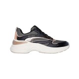 SKECHERS TWO TONE MESH METALLIC OVERLAY LACE UP FASHION SNEAKER 177566-BKGD Black Image 