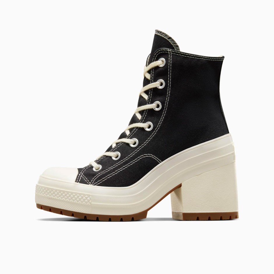Γυναικεία Sneakers Μαύρα - Converse Chuck 70 De Luxe Heel Leather