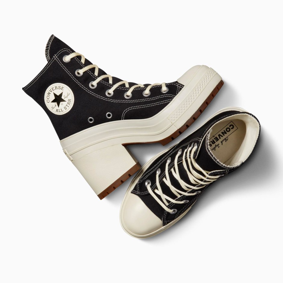 Γυναικεία Sneakers Μαύρα - Converse Chuck 70 De Luxe Heel Leather