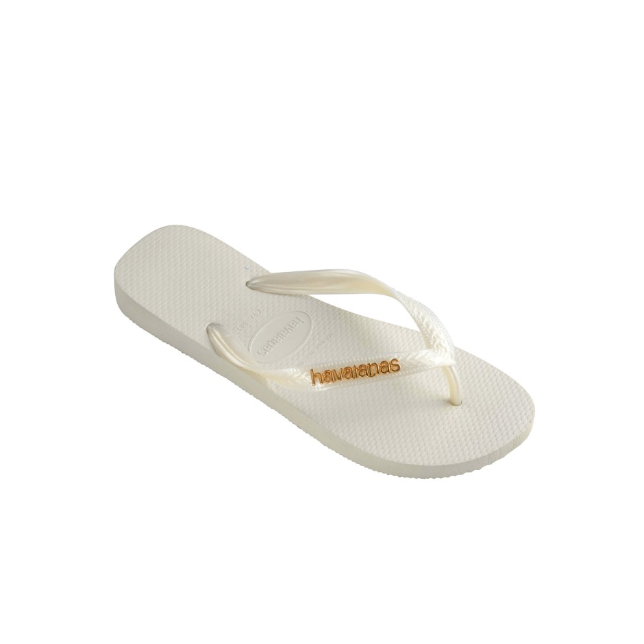 Γυναικείες Σαγιονάρες Λευκές - Havaianas Top Logo Metallic