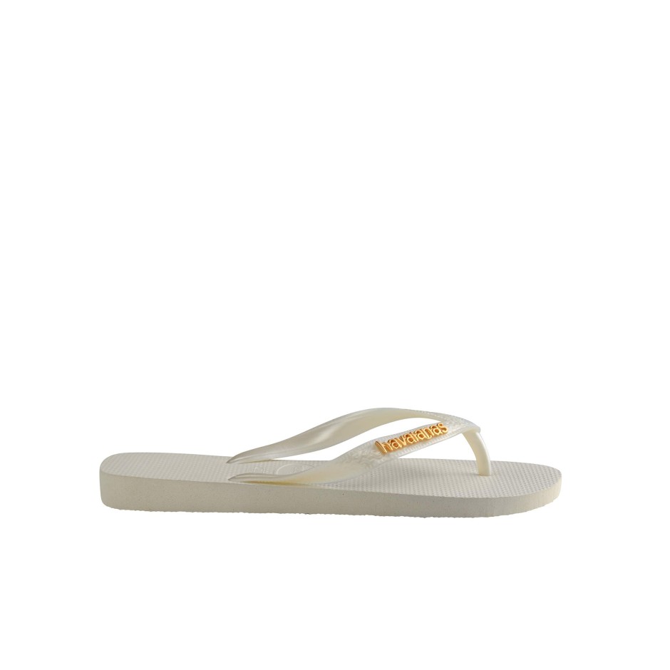 Γυναικείες Σαγιονάρες Λευκές - Havaianas Top Logo Metallic