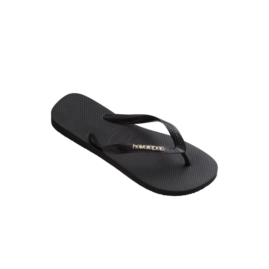 Γυναικείες Σαγιονάρες Μαύρες - Havaianas Top Logo Metallic