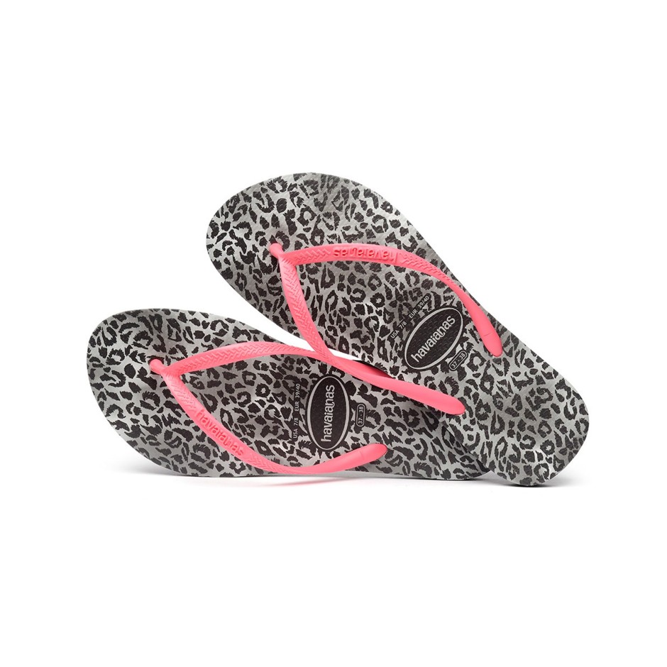 Γυναικείες Σαγιονάρες Λευκές-Μαύρες - Havaianas Slim Leopard