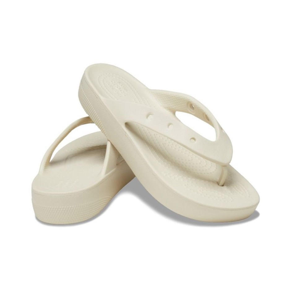Crocs Classic Platform Μπεζ - Γυναικείες Σαγιονάρες 