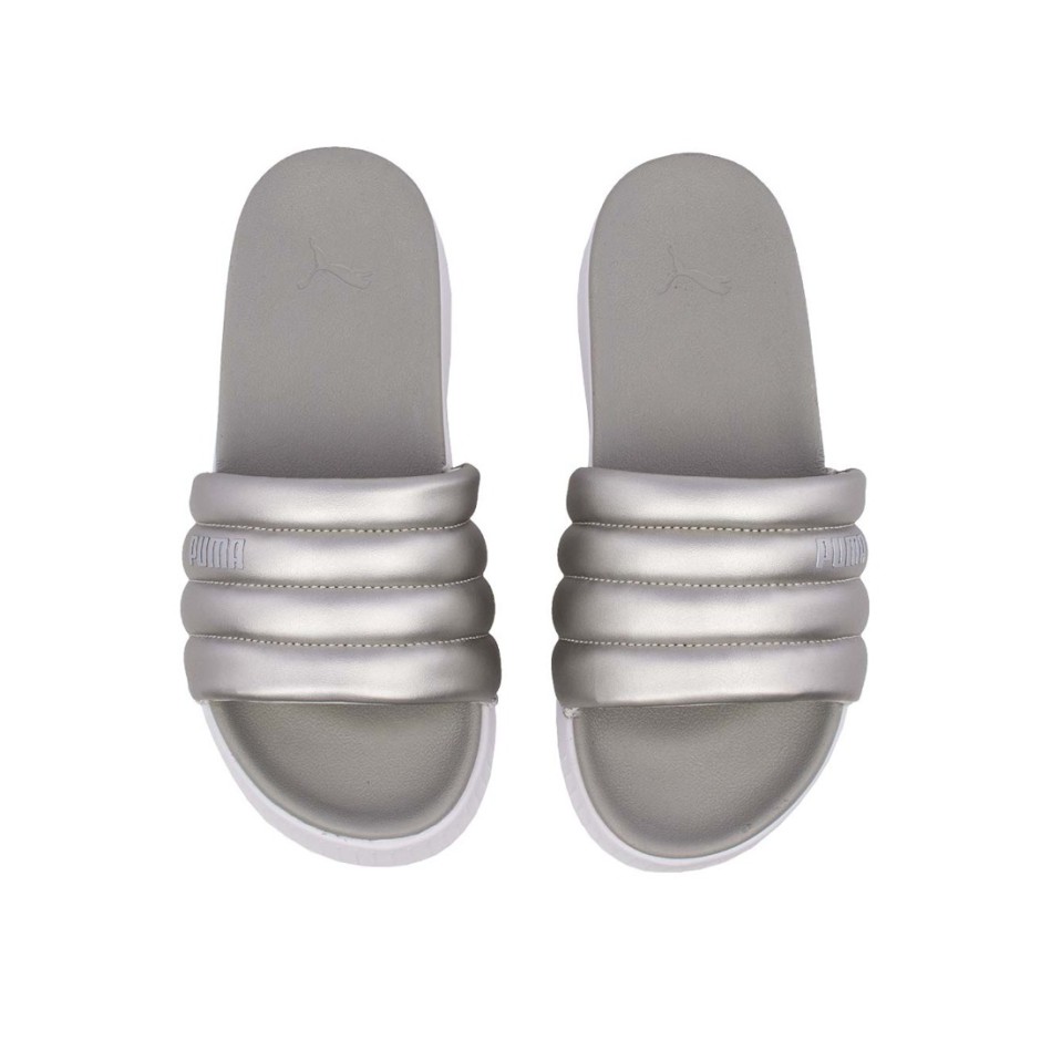 Γυναικείες Παντόφλες Ασημί - Puma Karmen Slide Puffy 