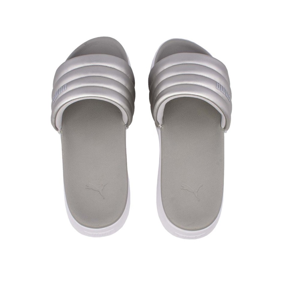 Γυναικείες Παντόφλες Ασημί - Puma Karmen Slide Puffy 