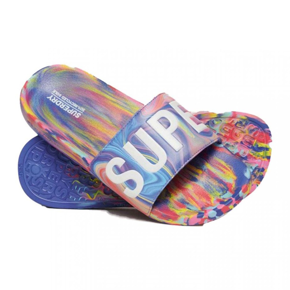 SUPERDRY D2 SDRY MARBLE VEGAN POOL SLIDE WF310218A-2JQ Colorful