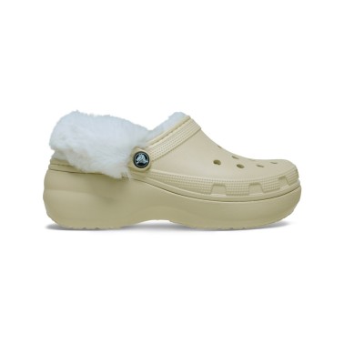 CROCS CLASSIC PLATFORM FUZZ LINED CLOG 212854-2Y2 Ecru