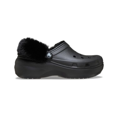 CROCS CLASSIC PLATFORM FUZZ LINED CLOG 212854-001 Black