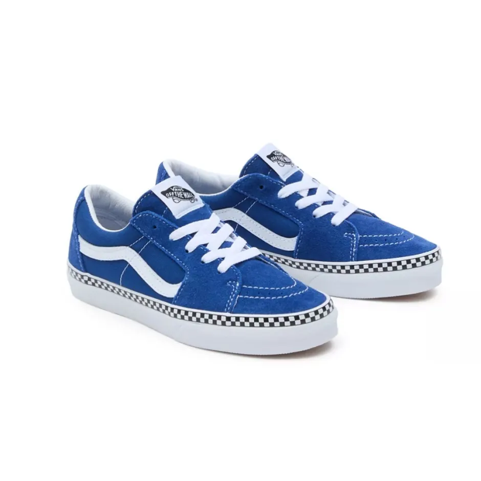 Blue vans with checkerboard sole top