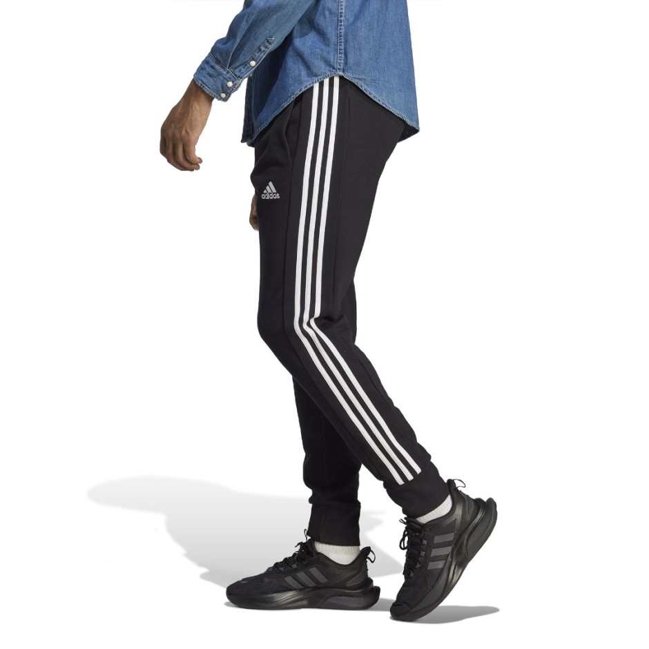 Ανδρικό Παντελόνι Φόρμα Μαύρο - adidas Sportswear Essentials French Terry Tapered Cuff 3-Stripes