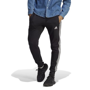 Ανδρικό Παντελόνι Φόρμα Μαύρο - adidas Sportswear Essentials French Terry Tapered Cuff 3-Stripes