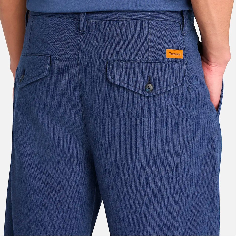 Ανδρικό Παντελόνι Μπλε - Timberland Claremont Herringbone Pleated Chino
