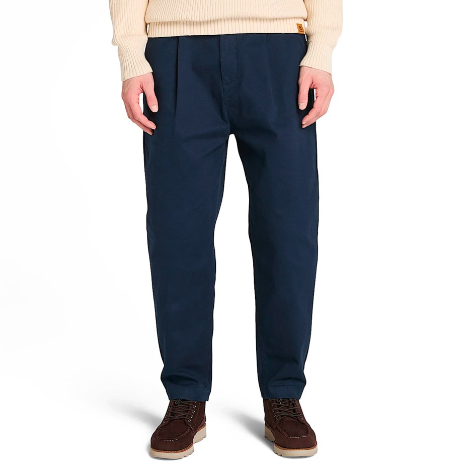 Ανδρικό Παντελόνι Μπλε - Timberland Claremont Washed Peached Twill Pleated 