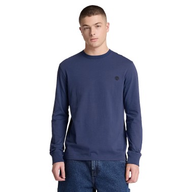 Men's Long-Sleeve Tee Blue - Timberland Dunstan River Slim Embroidered