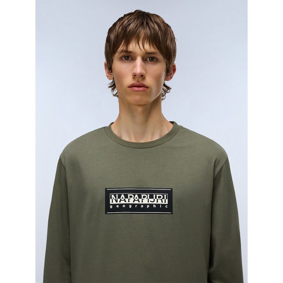 Ανδρική Μακρυμάνικη Μπλούζα Χακί - Napapijri S-Box Logo