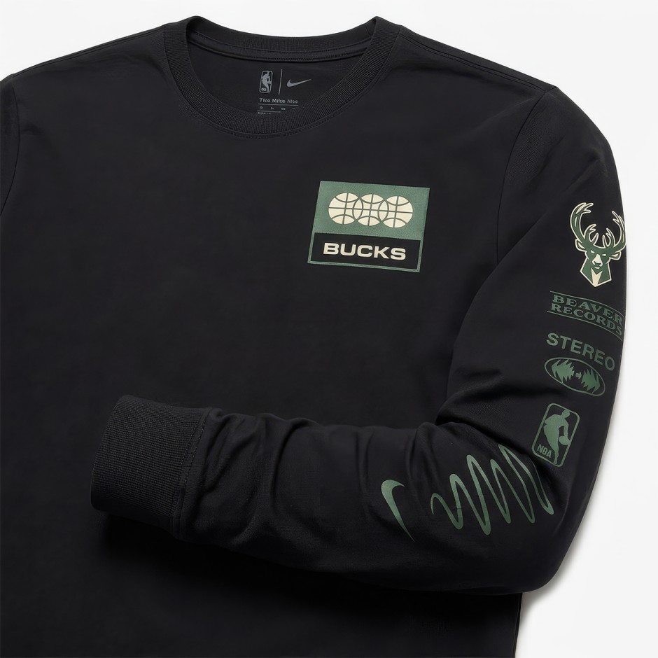 NIKE MILWAUKEE BUCKS ESSENTIAL LONG SLEEVE TEE Μαύρο