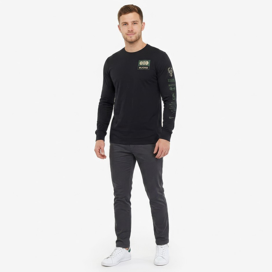 NIKE MILWAUKEE BUCKS ESSENTIAL LONG SLEEVE TEE Μαύρο