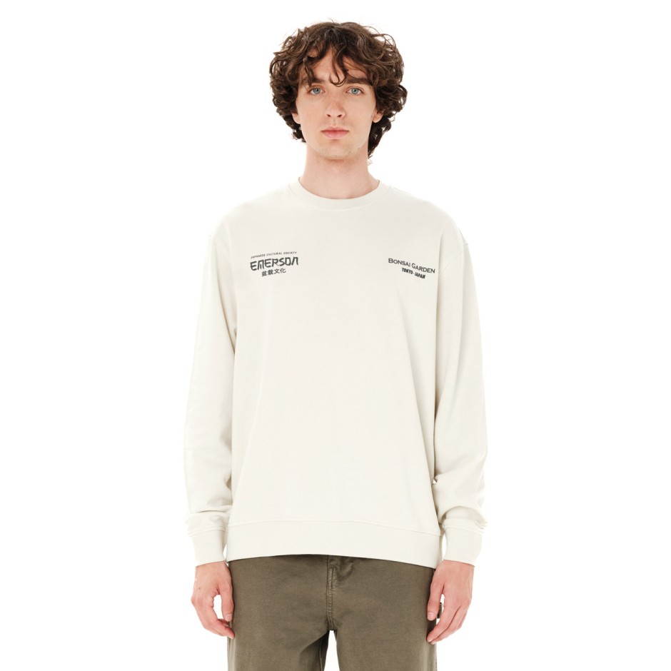 Men's Sweatshirt Ecru - EMERSON 'Japanese Cultural Society' 