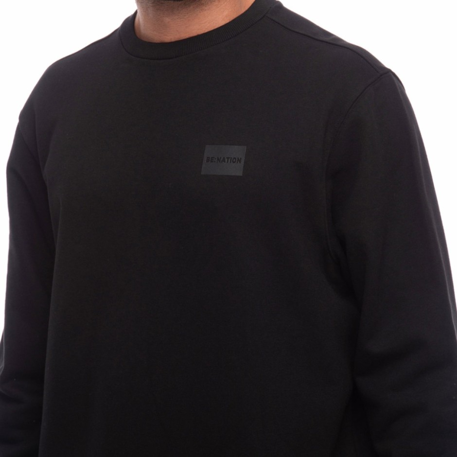 Be:Νation Logo Crew Neck Μαύρο - Ανδρική Μακρυμάνικη Μπλούζα Με Λαιμόκοψη