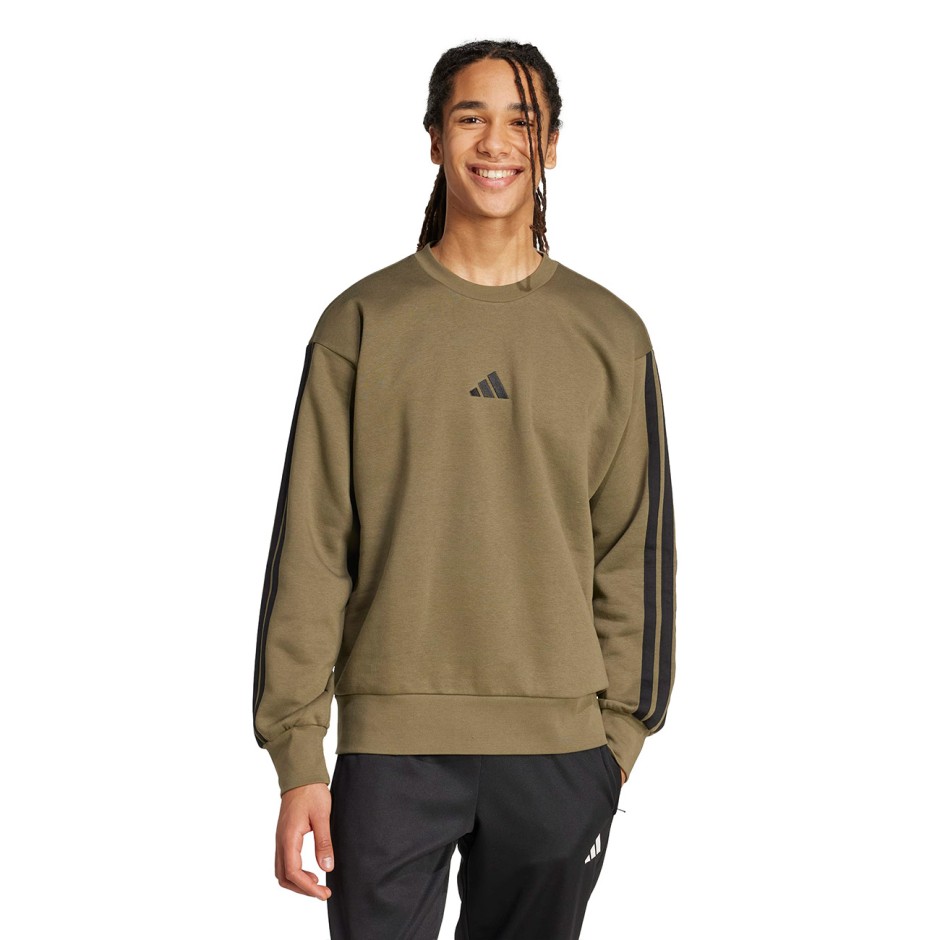 Ανδρική Μακρυμάνικη Μπλούζα Λαδί - adidas Sportswear Essentials 3-Stripes Fleece