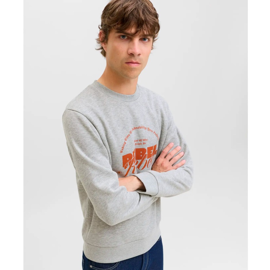 JJ REBEL JREBGRAY CREW NECK SWEAT 12286664-LIGHT GREY MELANGE Grey
