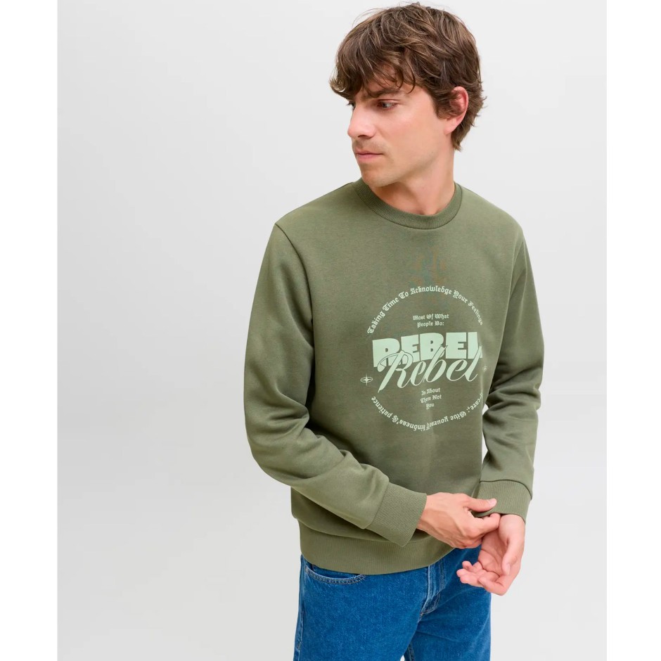 JJ REBEL JREBGRAY CREW NECK SWEAT 12286664-FOUR LEAF CLOVER Κhaki