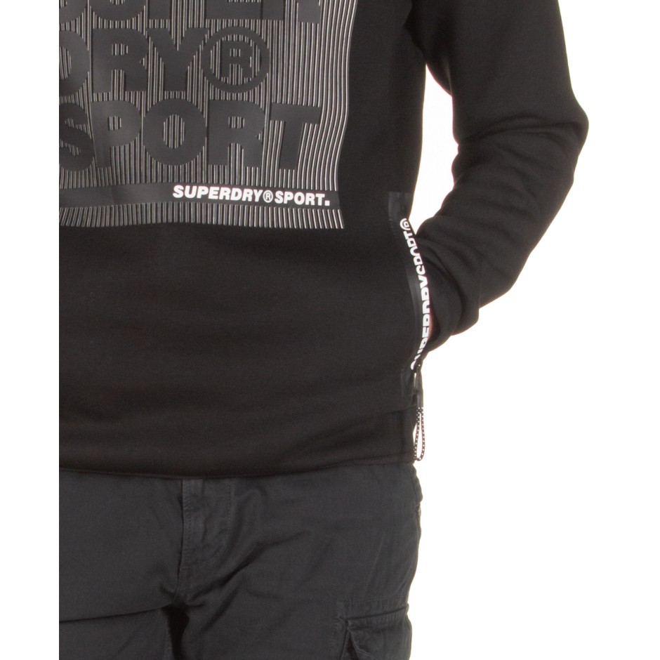 SUPERDRY GYM TECH STRETCH GRAPHIC OVERHEAD HOODIE MS3026AT-02A Μαύρο