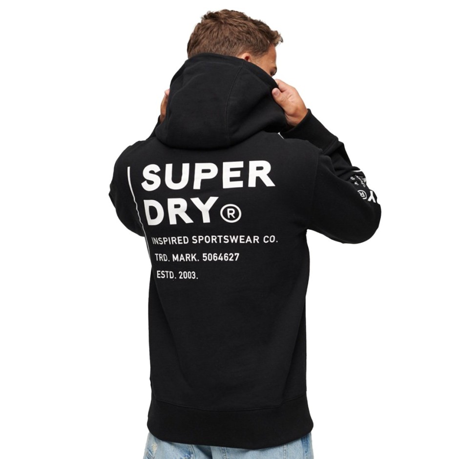 Superdry Utility Sport Logo Μαύρο - Ανδρική Μπλούζα Φούτερ