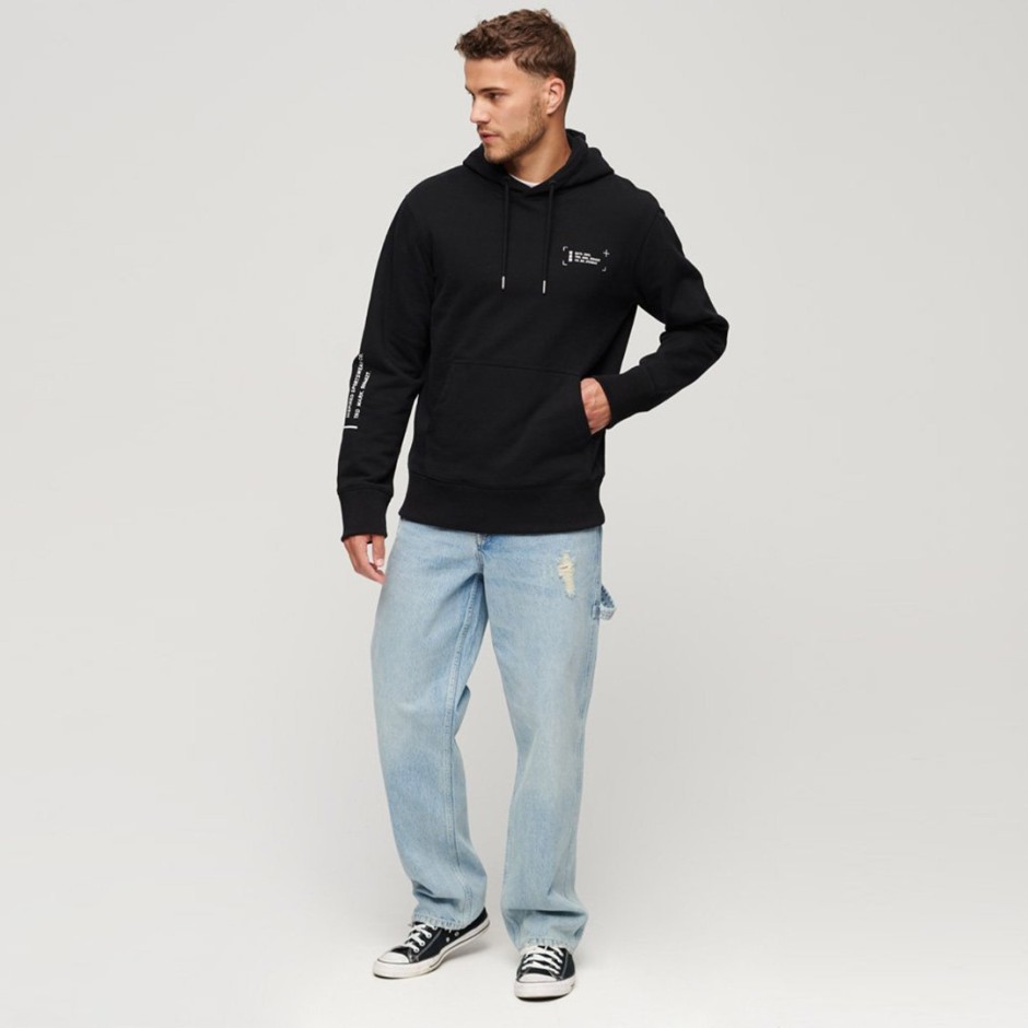 Superdry Utility Sport Logo Μαύρο - Ανδρική Μπλούζα Φούτερ