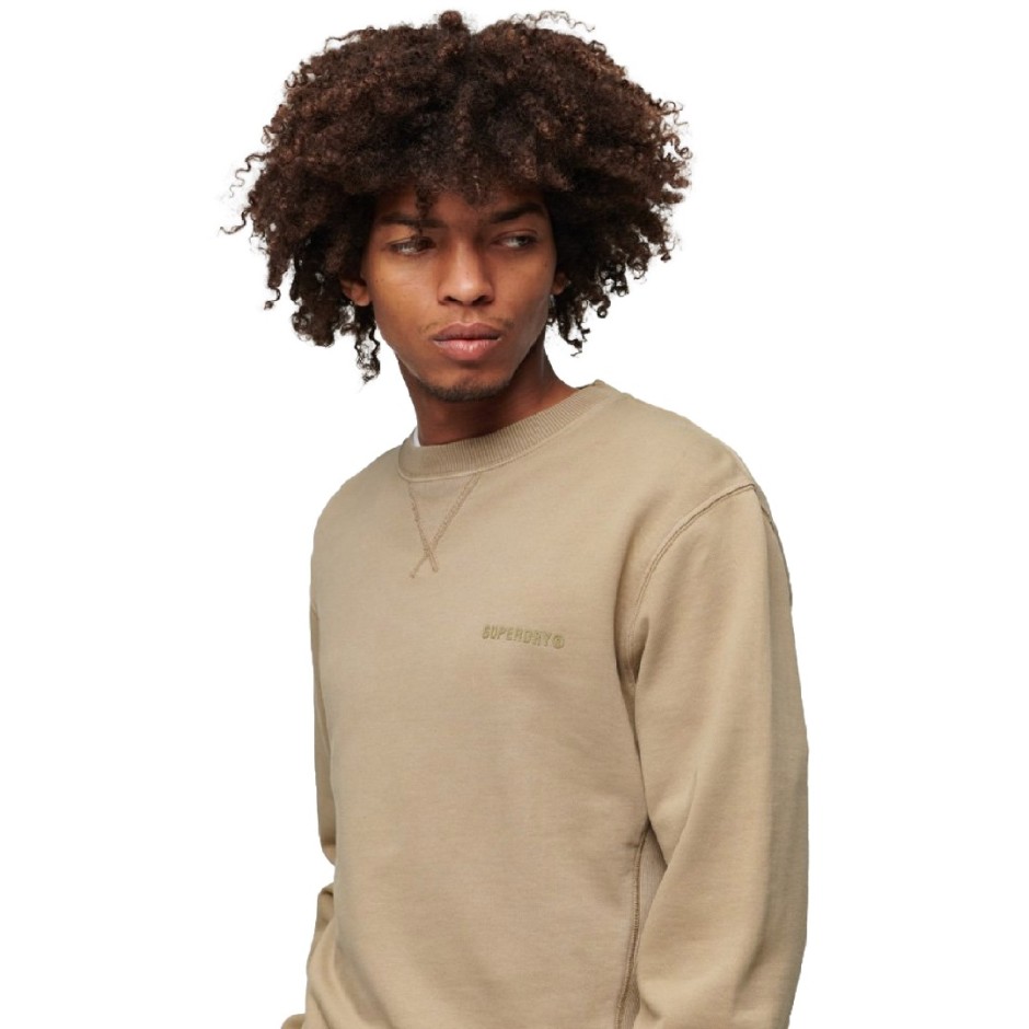 Superdry Overdyed Logo Μπέζ - Ανδρική Μακρυμάνικη Μπλούζα