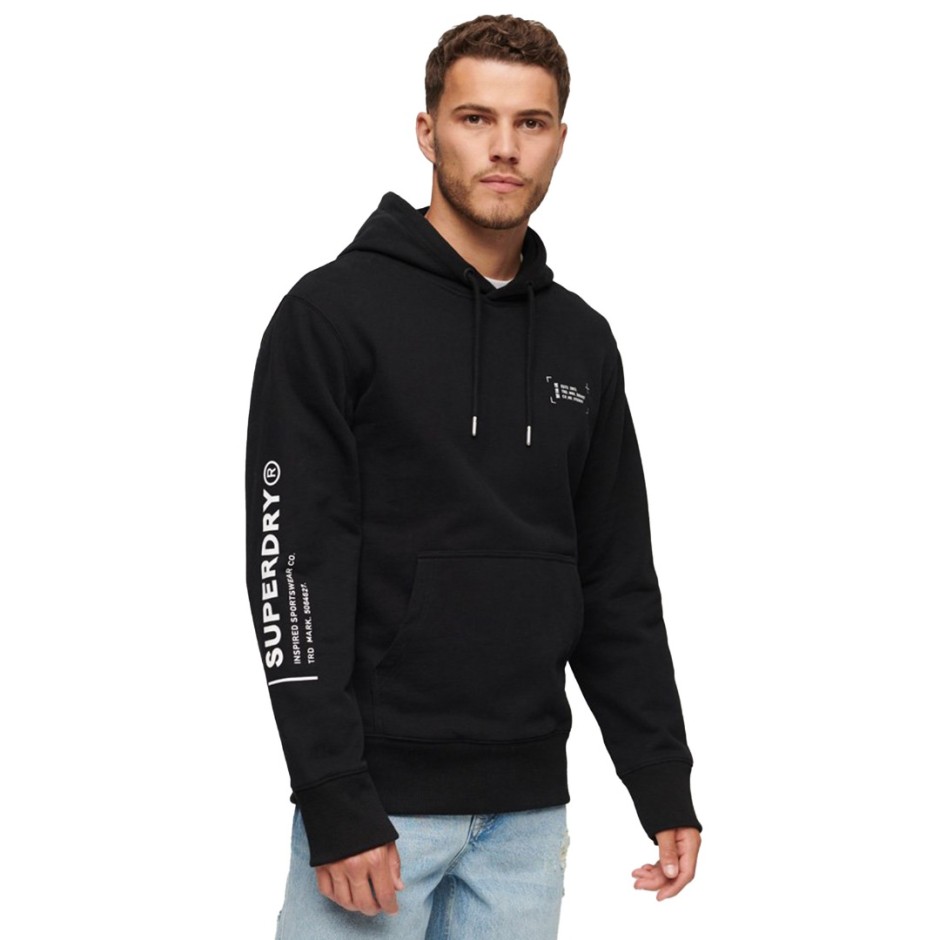 Superdry Utility Sport Logo Μαύρο - Ανδρική Μπλούζα Φούτερ