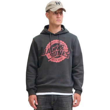 JACK & JONES JPRBLUBARON SWEAT HOOD FST 12288087-BLACK SAND Black