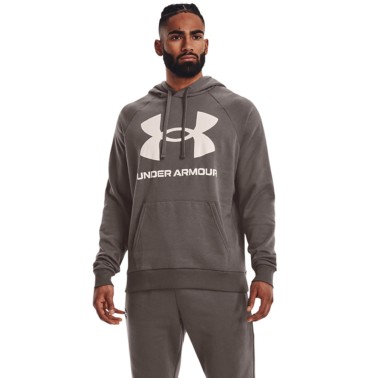 Under Armour Rival Fleece Big Logo Γκρι - Ανδρική Μπλούζα Φούτερ Με Κουκούλα
