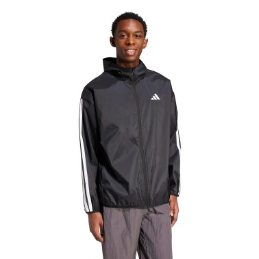 Ανδρικό Μπουφάν Μαύρο - adidas Sportswear Essentials 3-Stripes Ripstop Windbreaker