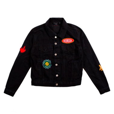 BEE UNUSUAL FEEL GOOD PATCHWORK DENIM JACKET AJ-242501-BLACK Black