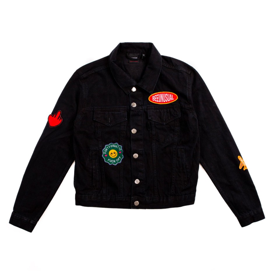 BEE UNUSUAL FEEL GOOD PATCHWORK DENIM JACKET AJ-242501-BLACK Black