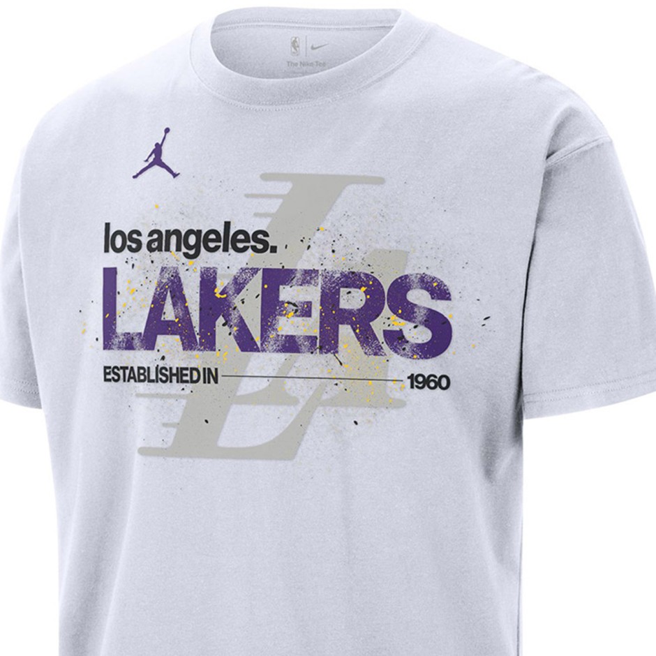 Ανδρική Κοντομάνικη Μπλούζα NBA Λευκή - Jordan Los Angeles Lakers Courtside '85