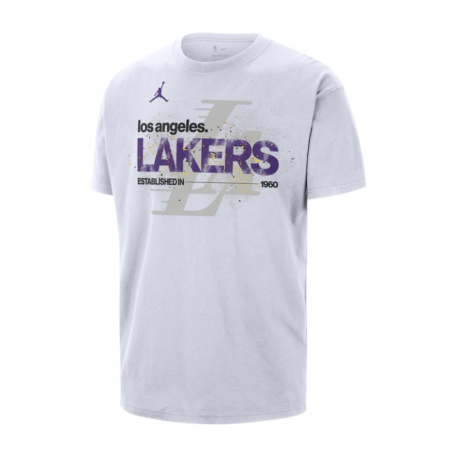 Ανδρική Κοντομάνικη Μπλούζα NBA Λευκή - Jordan Los Angeles Lakers Courtside '85