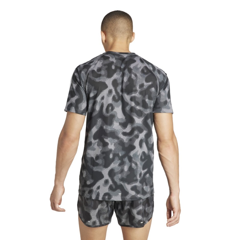 adidas Performance Own The Run 3-Stripes Ανθρακί - Ανδρική Κοντομάνικη Μπλούζα για Τρέξιμο