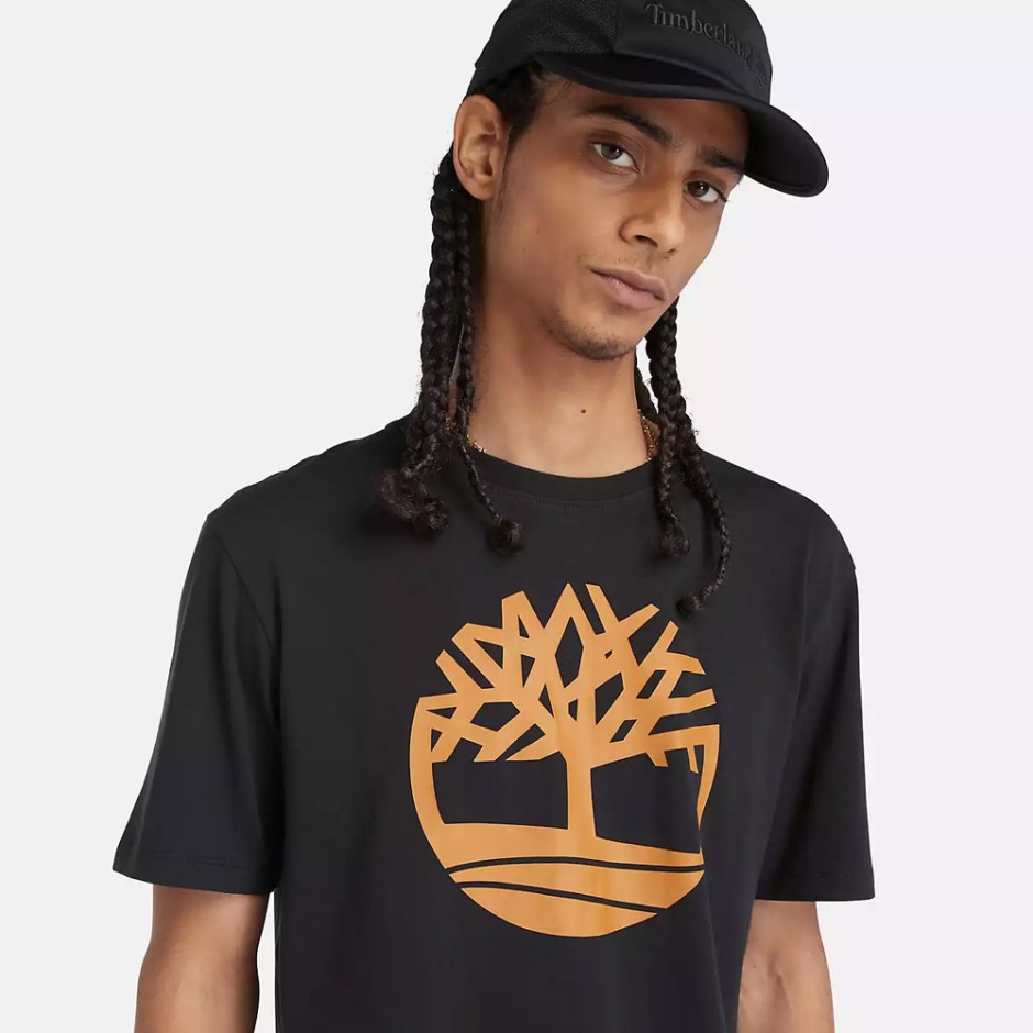 Ανδρική Κοντομάνικη Μπλούζα Μαύρη - Timberland River Tree Logo  