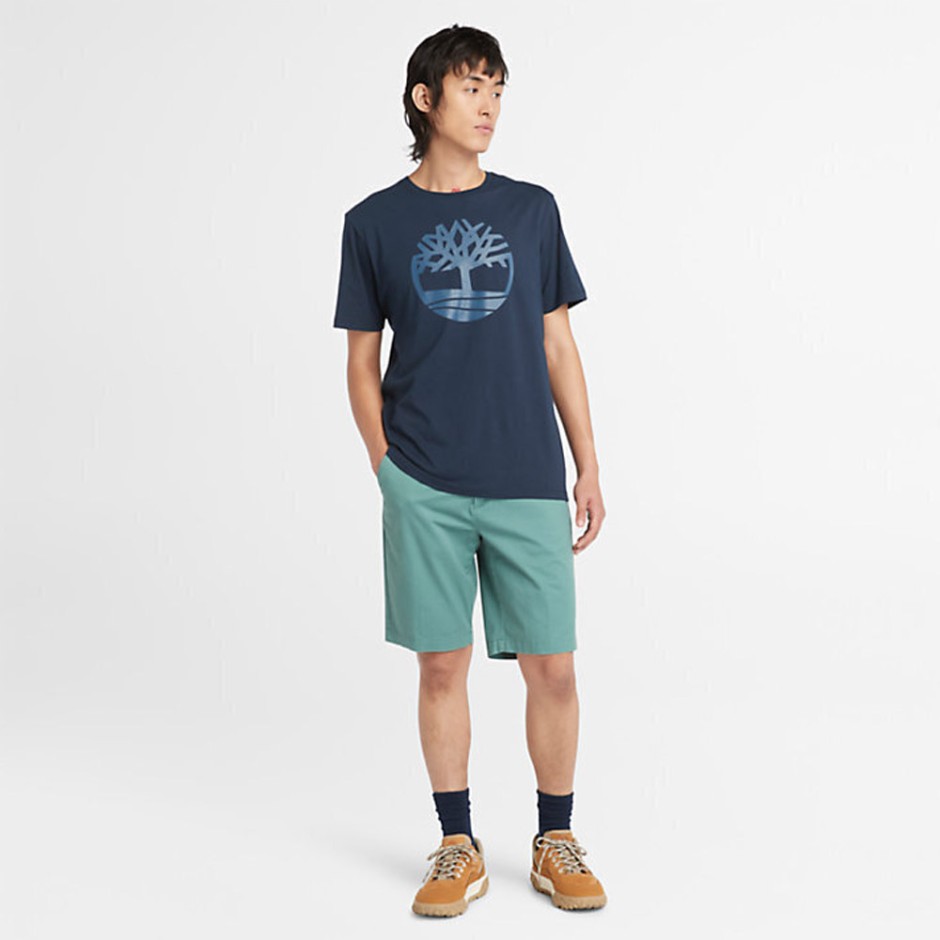 Timberland River Tree Logo Μπλε - Ανδρική Κοντομάνικη Μπλούζα