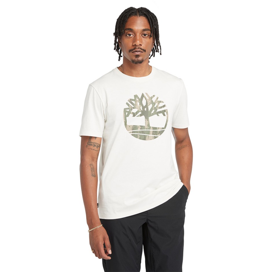 Ανδρική Κοντομάνικη Μπλούζα Λευκή - Timberland Camo Tree Logo