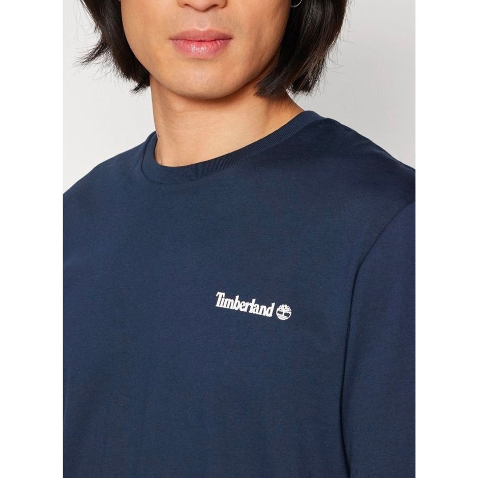 Ανδρική Κοντομάνικη Μπλούζα Μπλε - Timberland Linear Logo Print