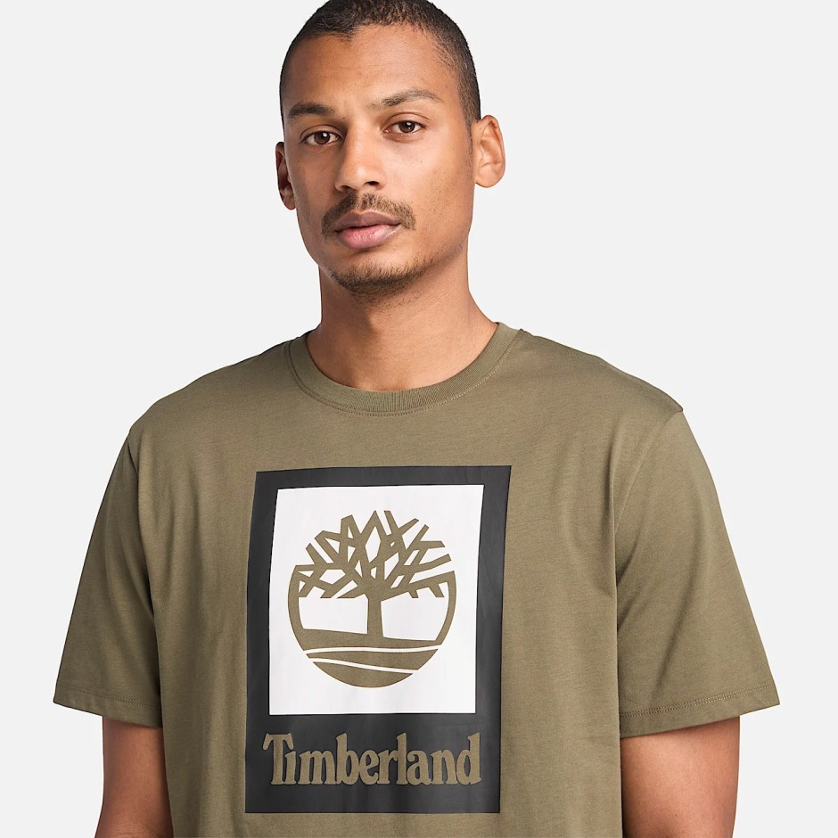 Ανδρική Κοντομάνικη Μπλούζα Χακί - Timberland Stack Logo Colored